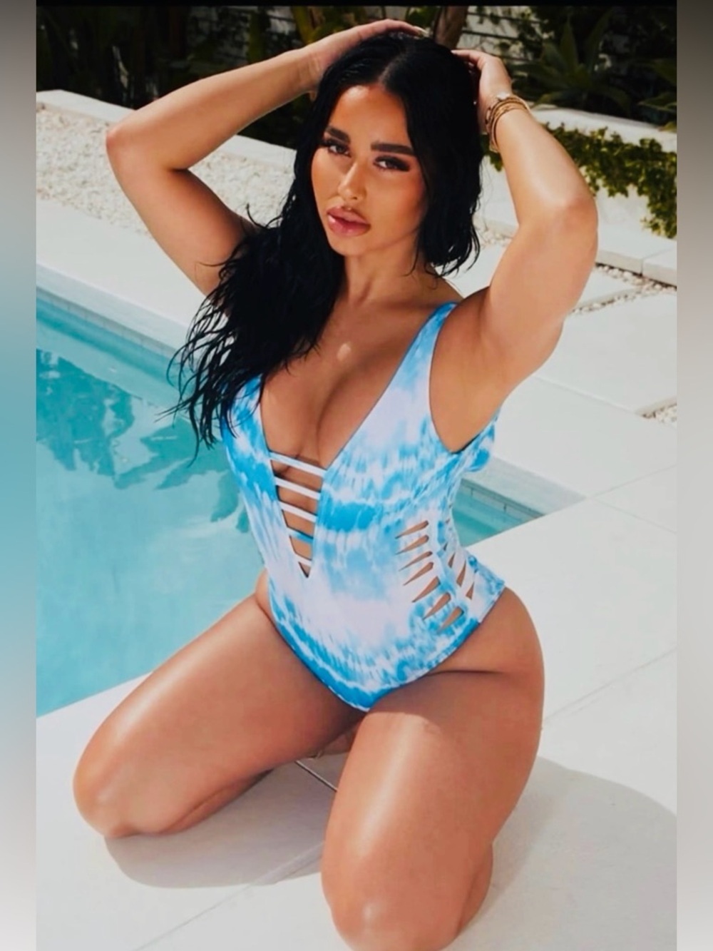 XOXO Blue White Cutout Swimsuit One Piece